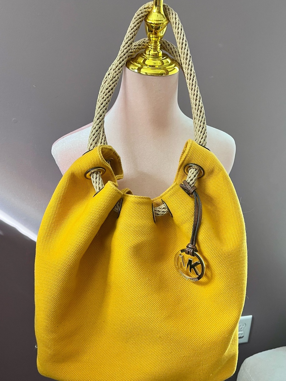Michael Kors Mustard Canvas Rope-Handle Tote